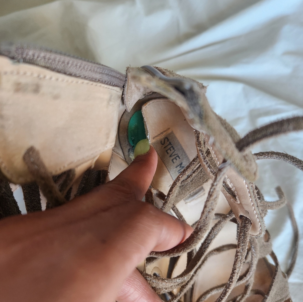Women's Steve Madden "Theea" Taupe Suede Wedge Sandals - Picture 13 of 16